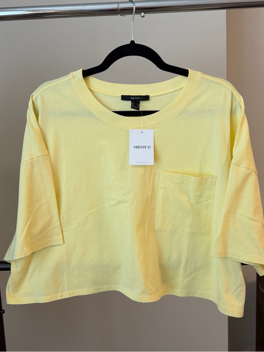 Forever 21 Yellow Cropped Pocket Tee